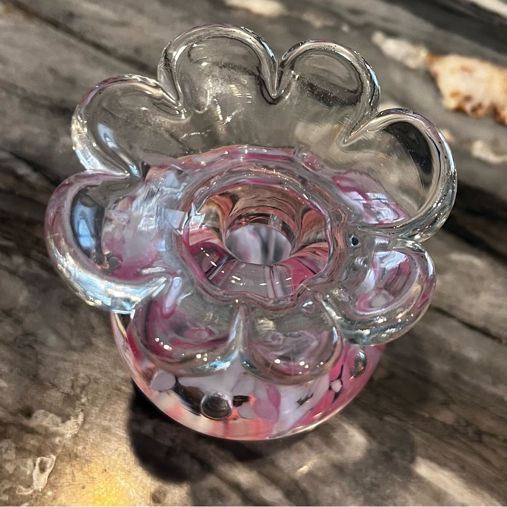 Bart Zimmerman Pink Controlled Bubble Ruffled Paperweight Bud Vase - Picture 3 of 10